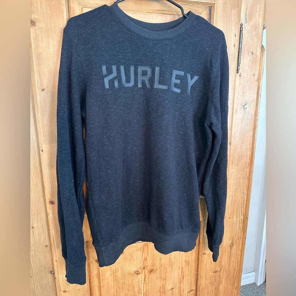 Hurley Crew Sweatshirt Gray w/Leather Letters Size Small Surfer Grunge Skater